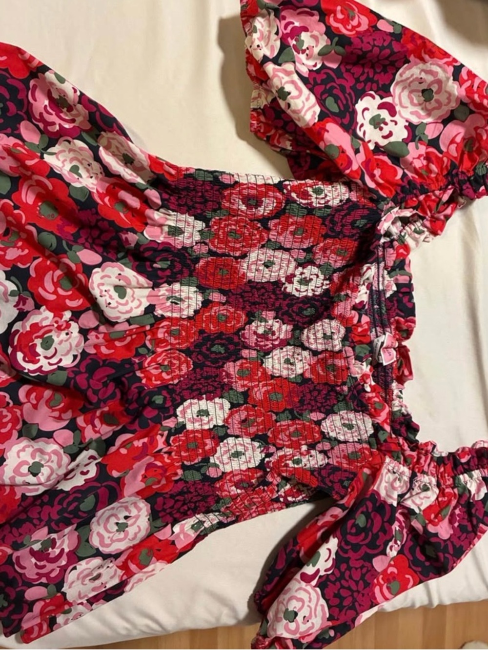 kate spade Floral Smocked Dress in Red, Pink & Navy